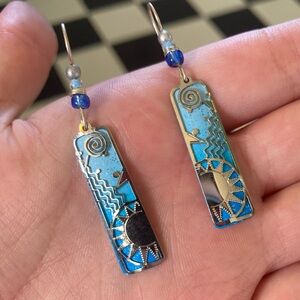Lightweight Layered Metal and Blue Earrings